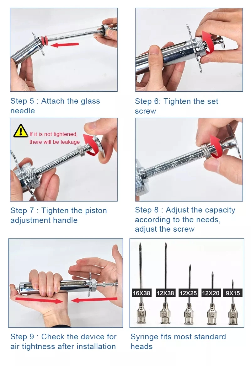 10ml 20ml 30ml 50ml Metal Syringe with Needle Veterinary Instruments Injection with Needle for Veterinary and Animal