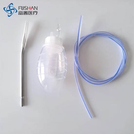 Tube de drainage en silicone avec ampoule en silicone Jackson Pratt Drain avec réservoir CE ISO Fushan Medical China Factory 100% Silicone 100 150 200 Ampoule 400 ml OEM ODM